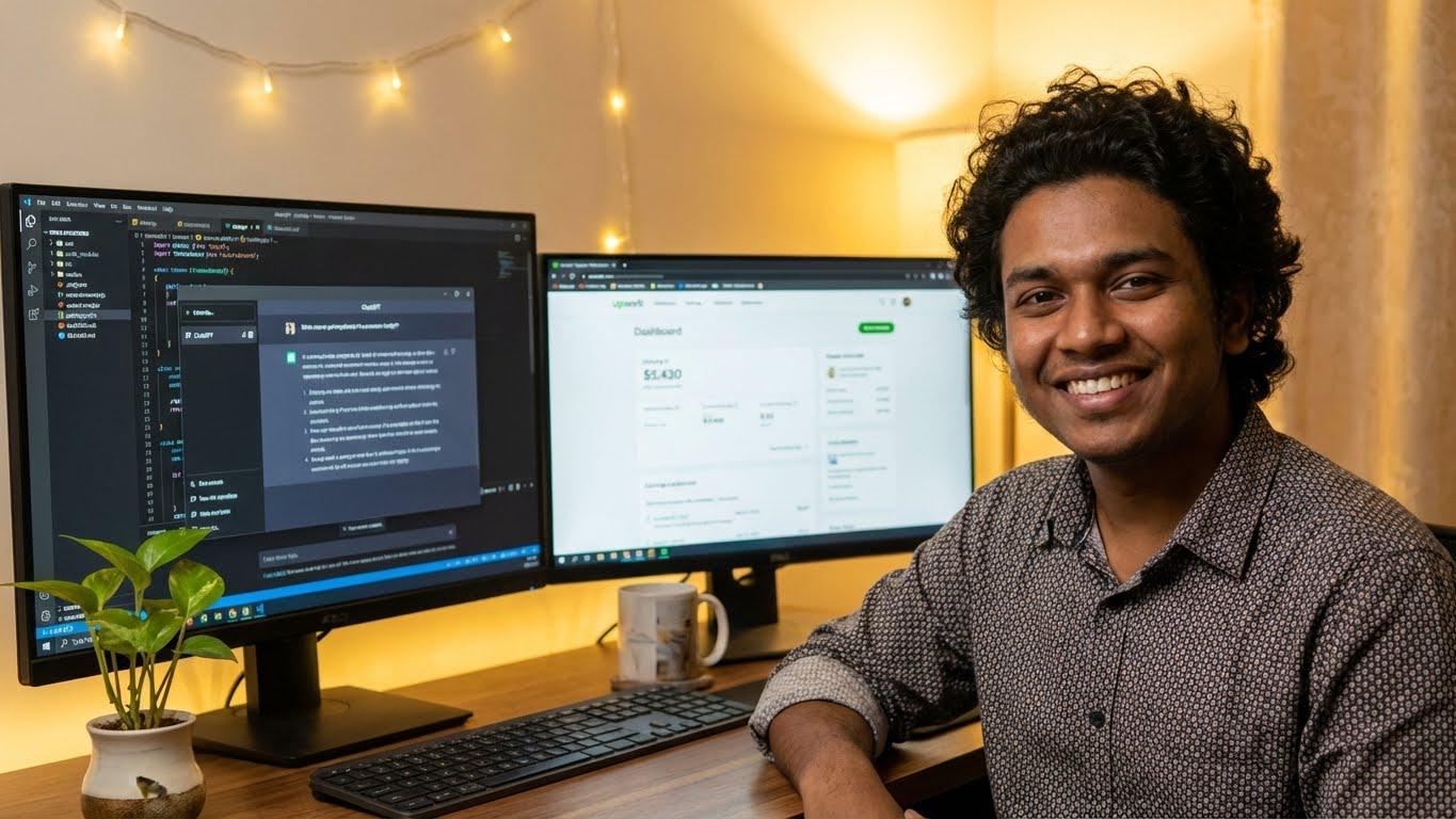 Freelancer using ChatGPT for content creation and coding